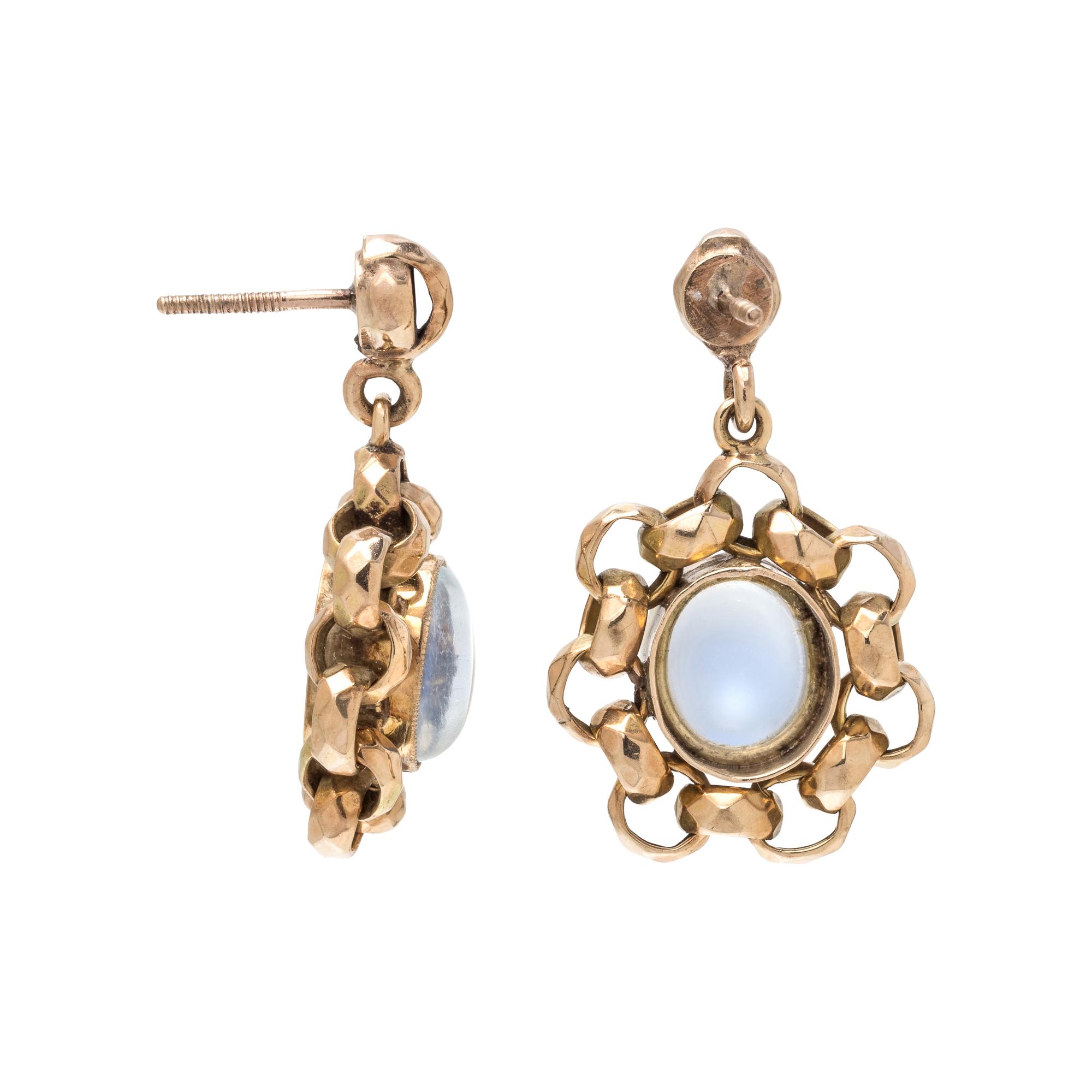 ANTIQUE, ROSE GOLD AND MOONSTONE EARRINGS