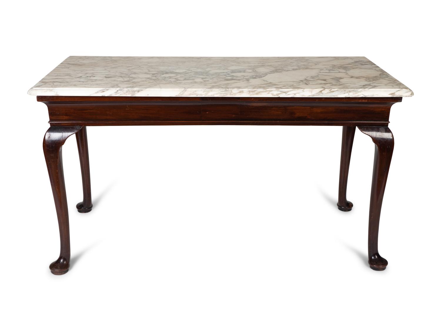 A Queen Anne Style Marble Top Mahogany Console Table — EARLY 20TH CENTURY