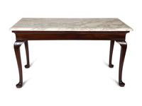 A Queen Anne Style Marble Top Mahogany Console Table — EARLY 20TH CENTURY