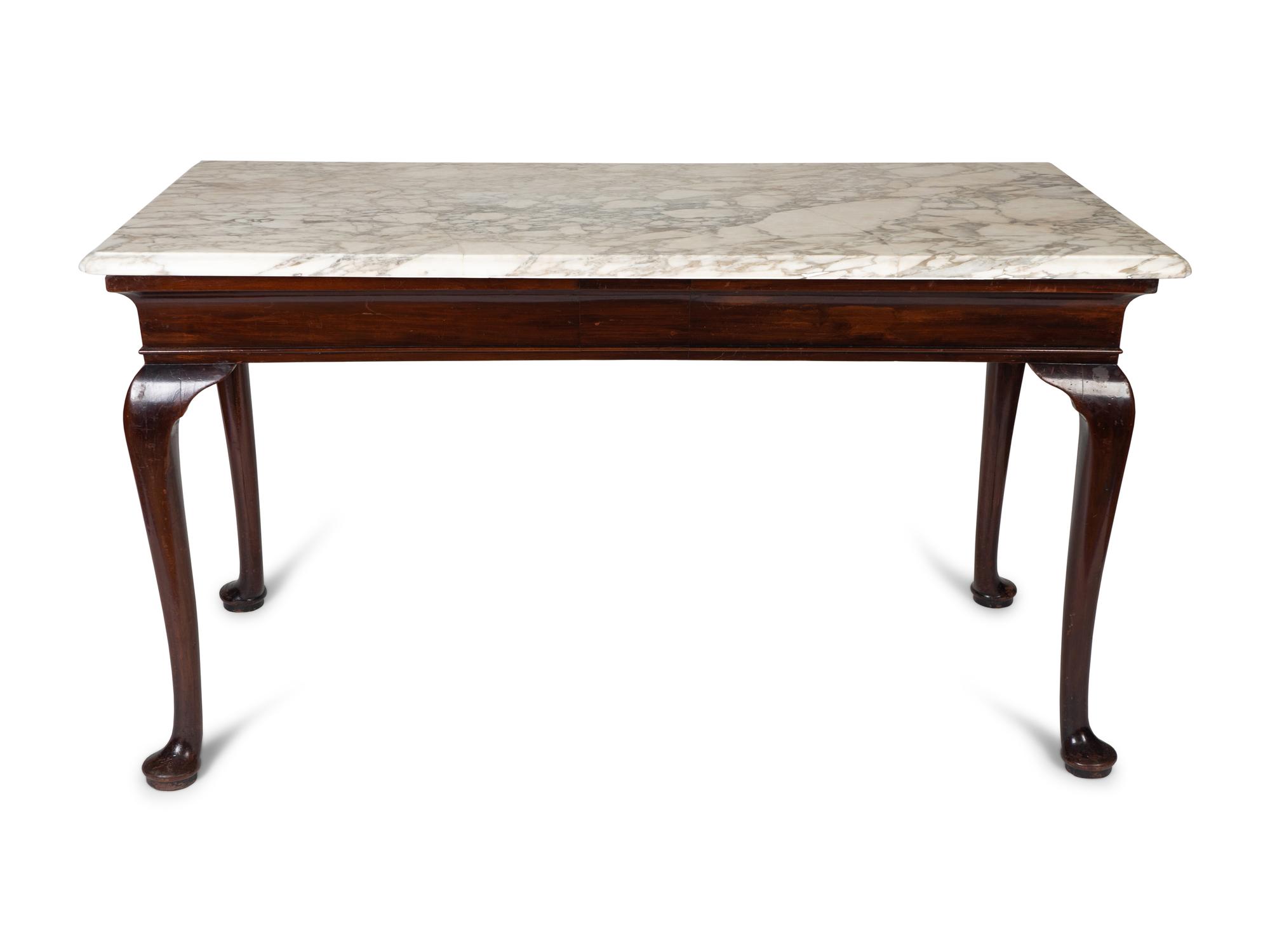 A Queen Anne Style Marble Top Mahogany Console Table — EARLY 20TH CENTURY