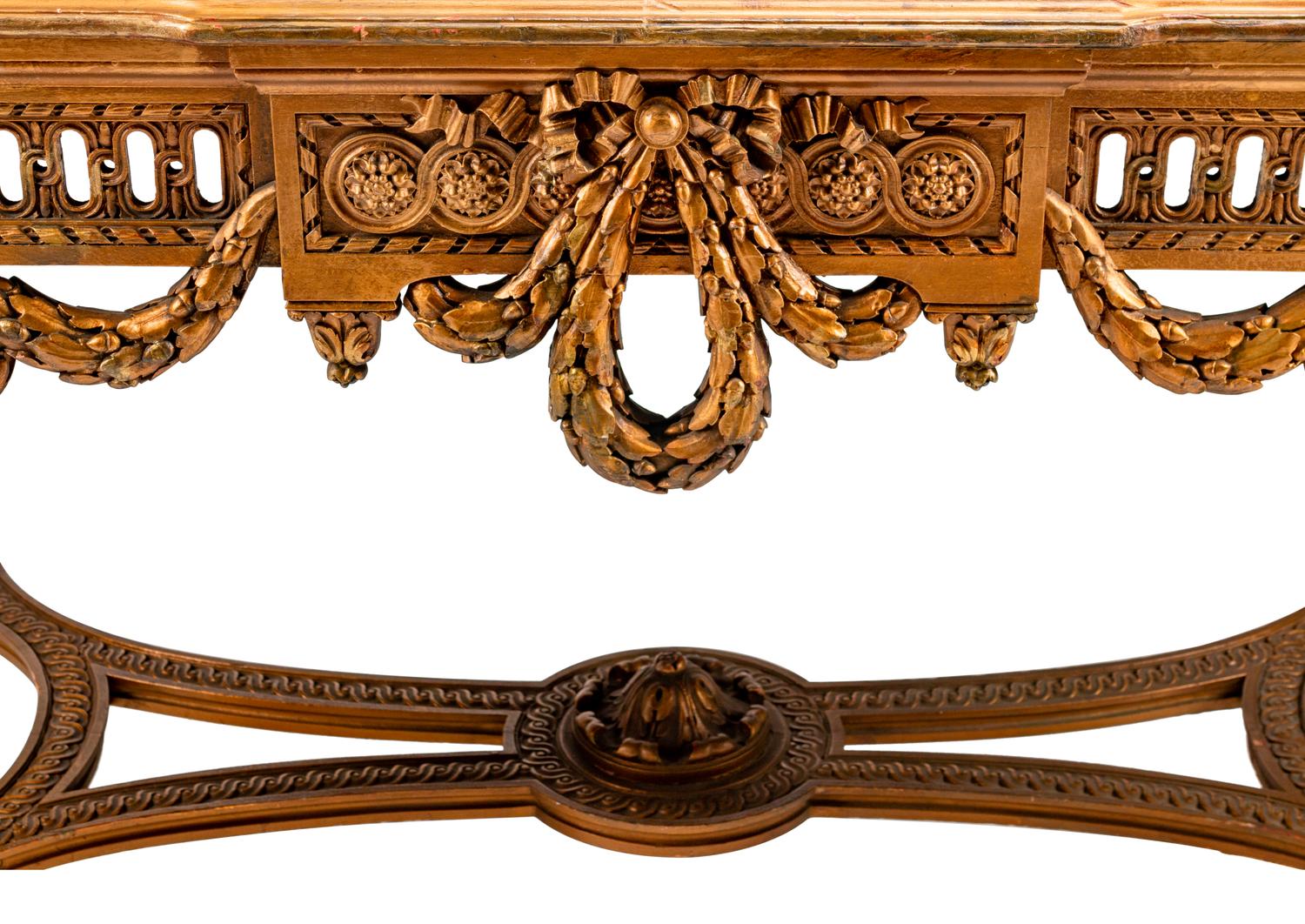 A Louis XVI Style Red Japanned Giltwood Salon Table — LATE 19TH/EARLY 20TH CENTURY