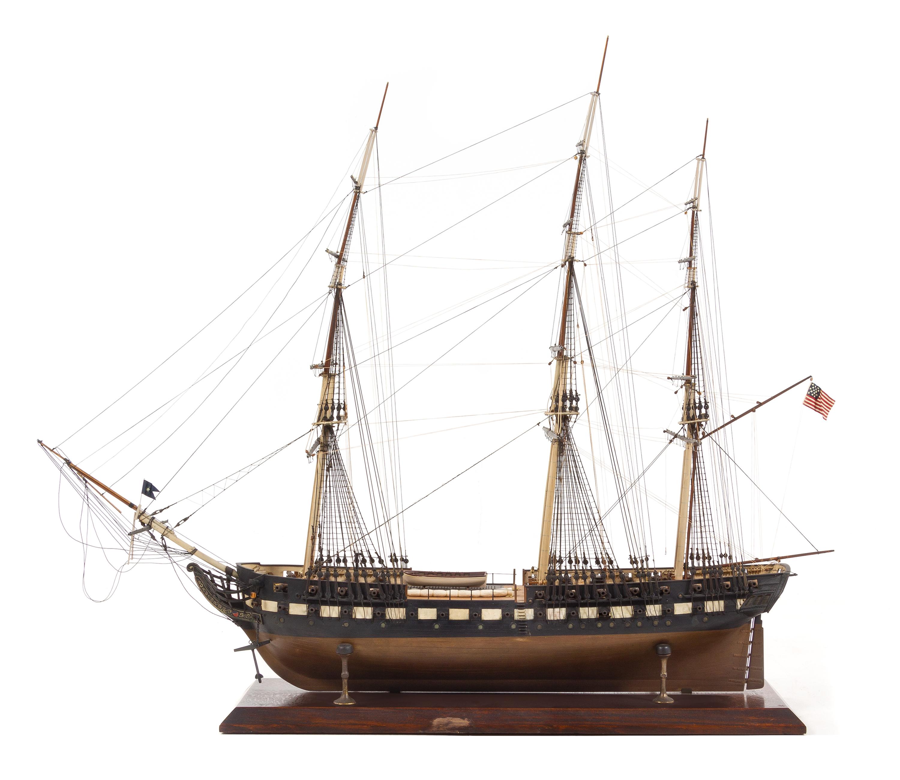 A Model of the "USS Constitution" Height 29 1/4 x length of model 33 inches.