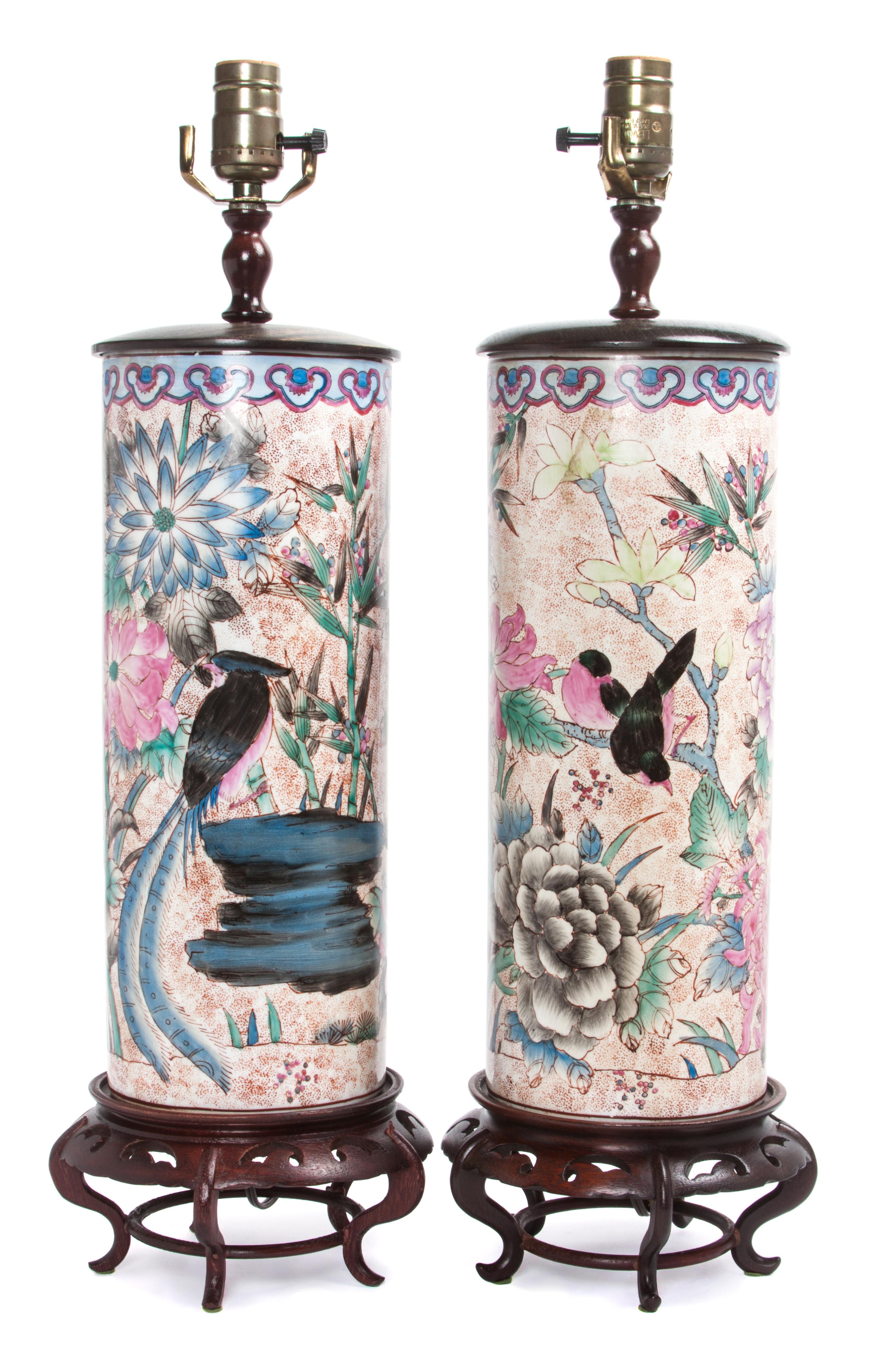 A Pair of Chinese Porcelain Hat Stands Height 17 1/2 inches.