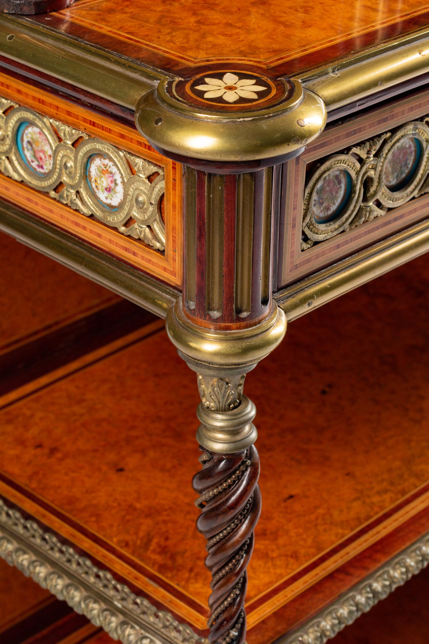 A Louis XVI Style Gilt-Bronze and Porcelain-Mounted Amboyna Bonheur du Jour — 19TH CENTURY