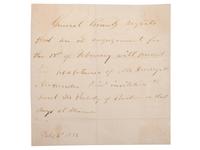 GRANT, Ulysses S (1822-1885). Autograph note of regret. 6 February 1881.