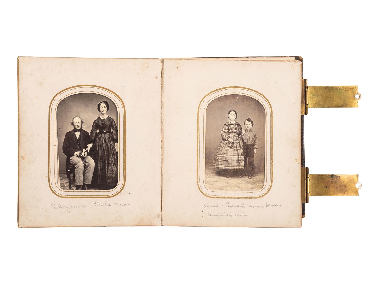 [CIVIL WAR]. CDV album containing images of 2 soldiers, incl. Corodon Mason, USCT, 32nd Infantry.