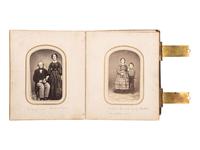 [CIVIL WAR]. CDV album containing images of 2 soldiers, incl. Corodon Mason, USCT, 32nd Infantry.