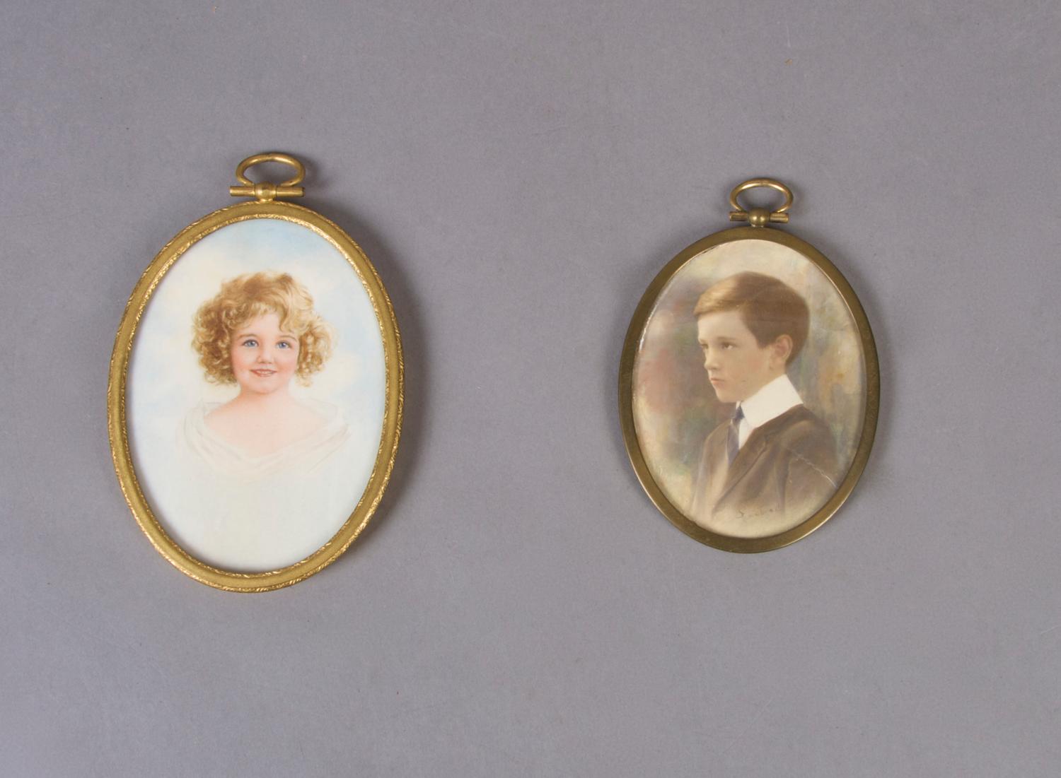 A Group of Two Portrait Miniatures, Height of first overall 4 3/4 inches.