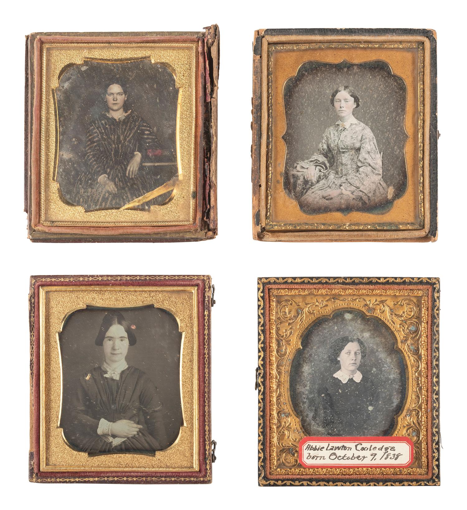 [EARLY PHOTOGRAPHY]. 25 sixth plate daguerreotypes of young women, some posed with books and other objects.