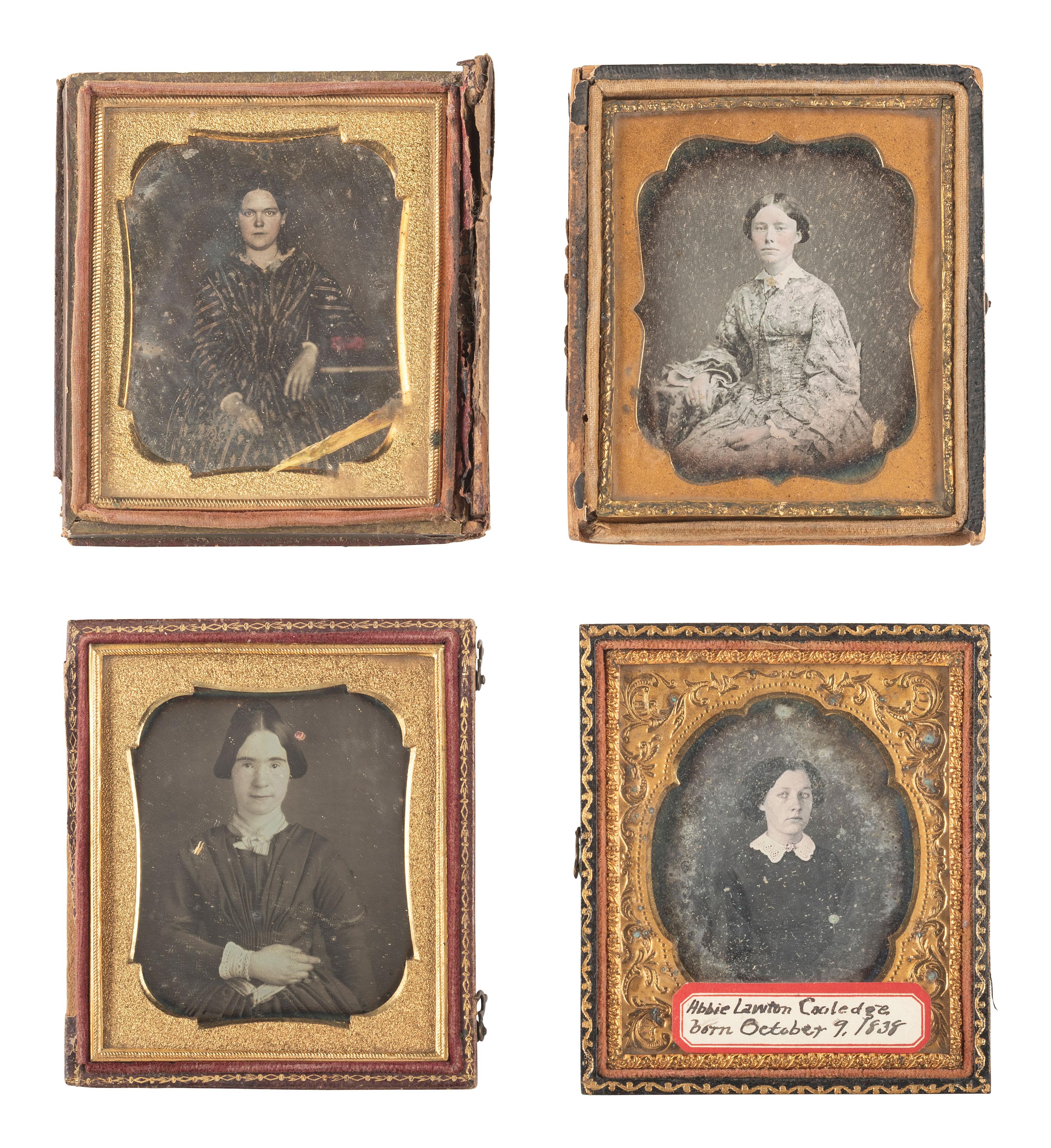[EARLY PHOTOGRAPHY]. 25 sixth plate daguerreotypes of young women, some posed with books and other objects.