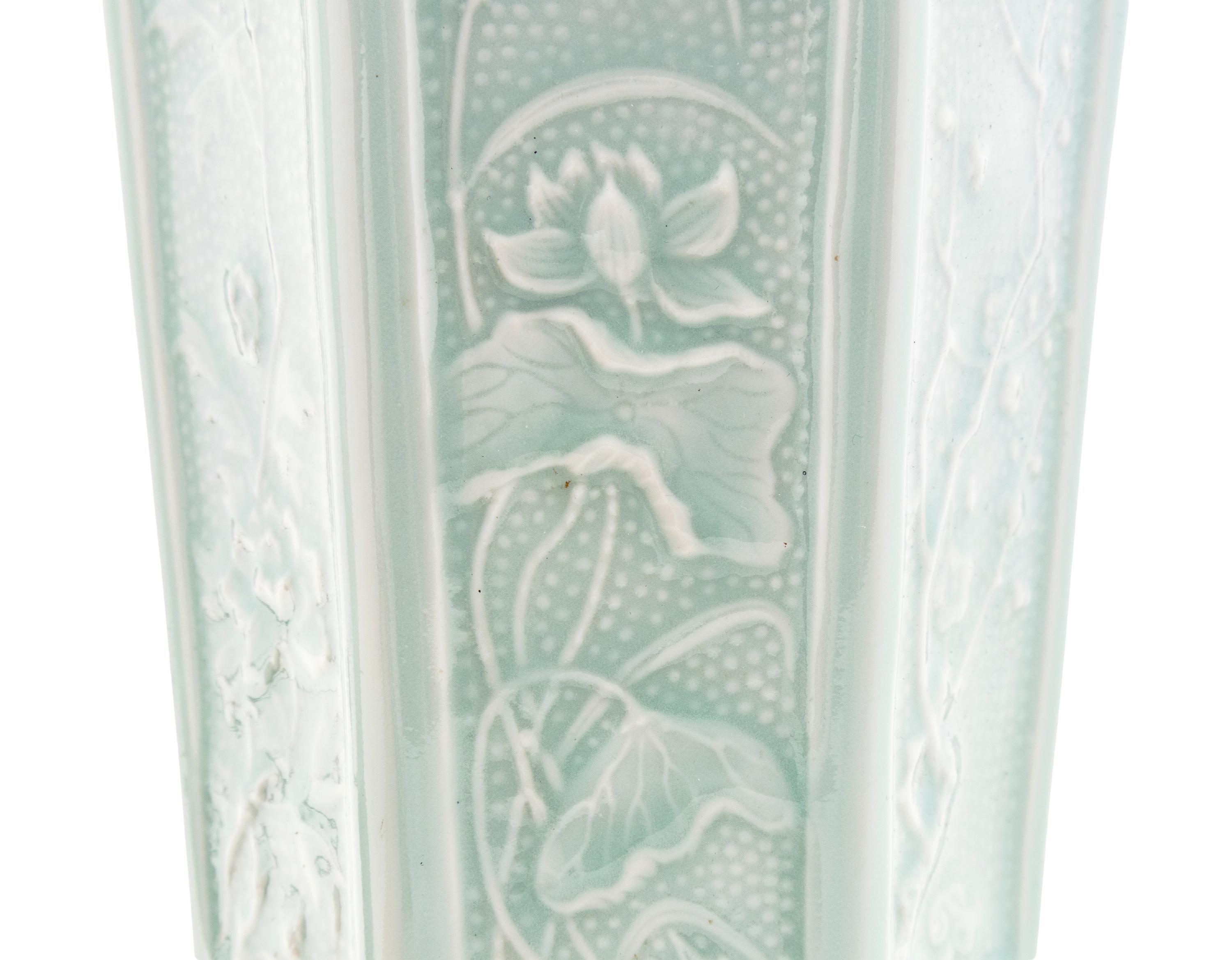 A Pair of Celadon Glazed Porcelain Vases Mounted as Lamps