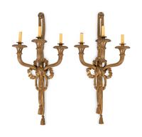 A Pair of Louis XVI Style Gilt Bronze Three-Light Sconces