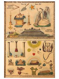 [FRATERNAL ORGANIZATIONS]. A group of Masonic items incl. 3 large framed prints, sashes, and 3 linked signs.
