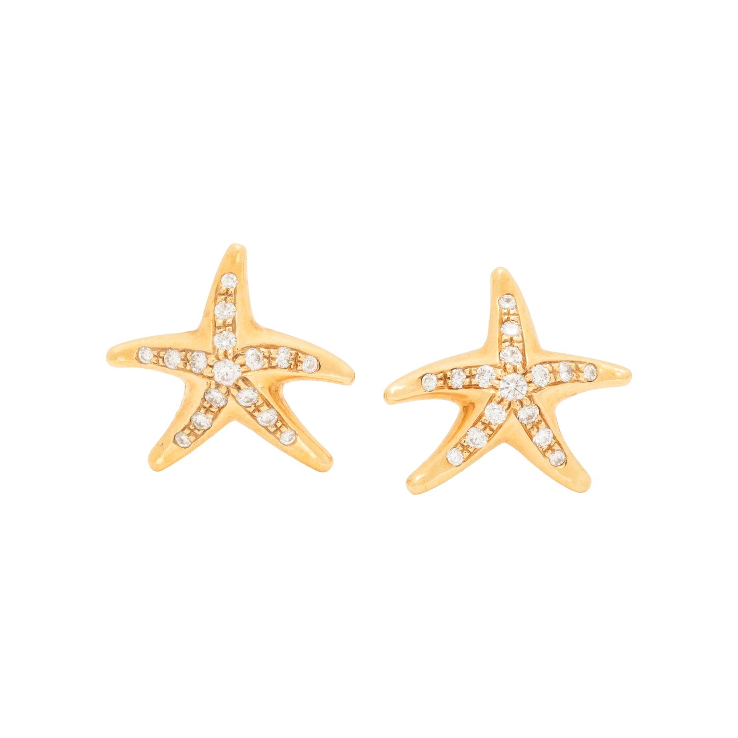 TIFFANY & CO., ELSA PERETTI, YELLOW GOLD AND DIAMOND STARFISH EARRINGS