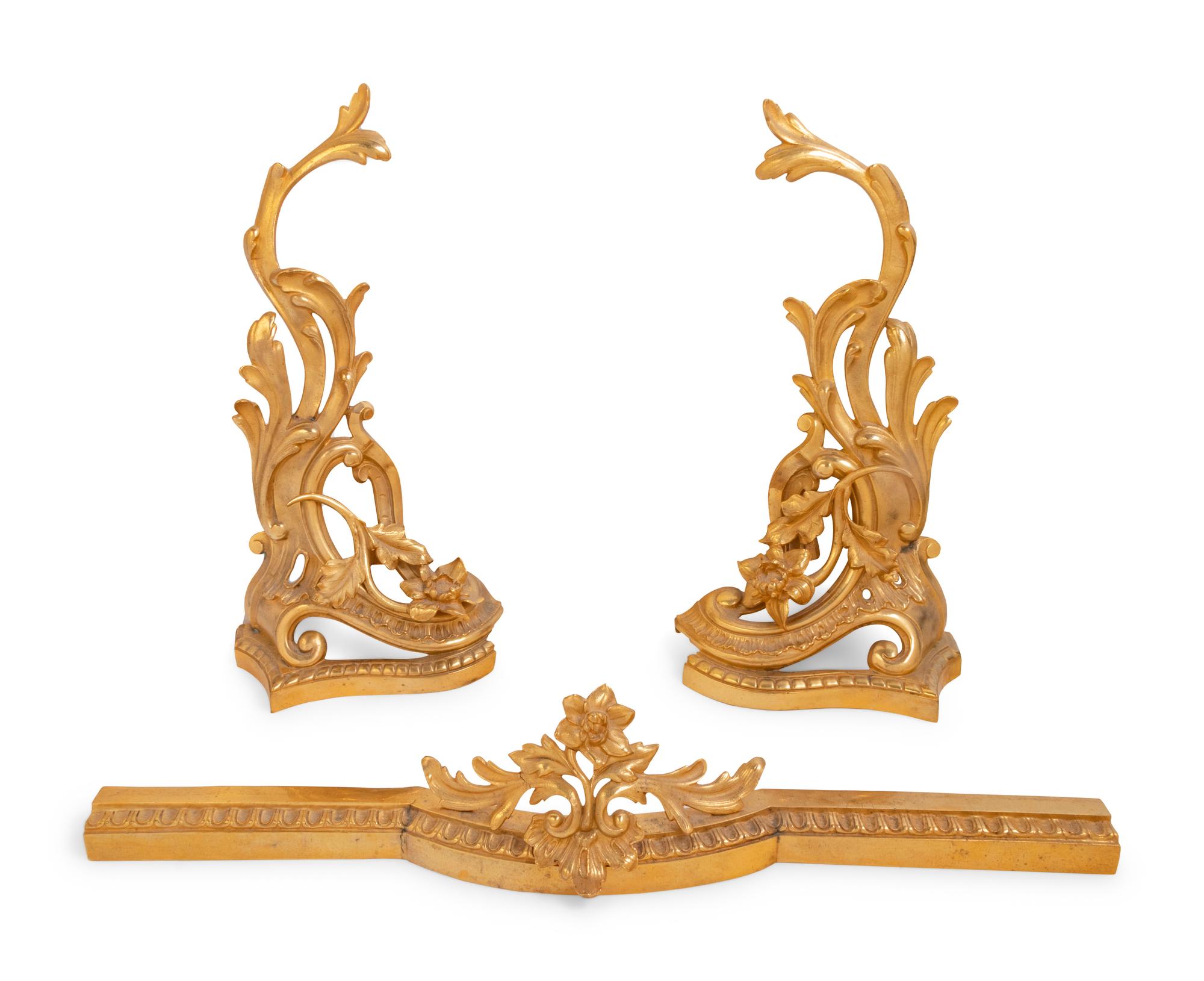 A Louis XV Style Gilt Bronze Fireplace Suite