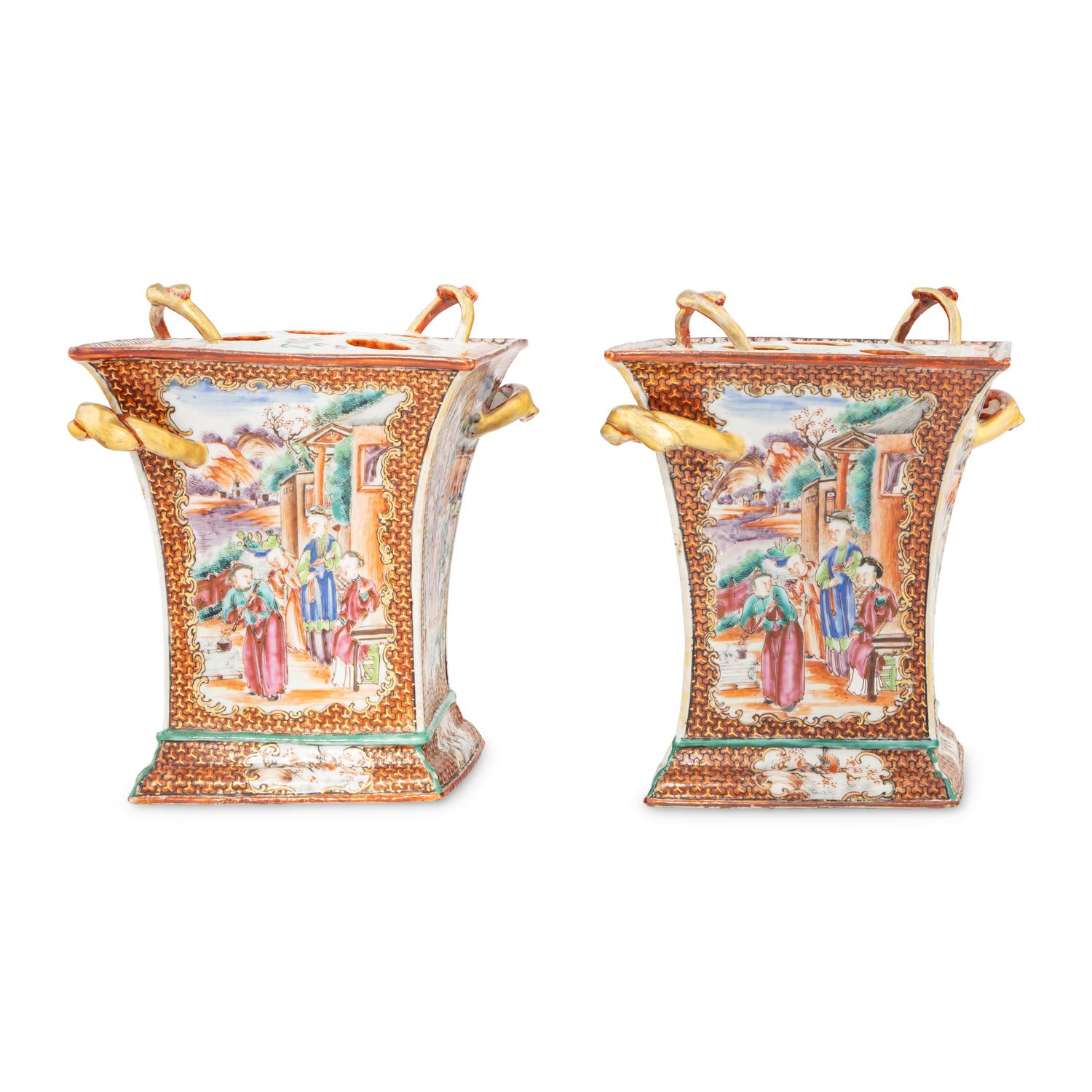 A Pair of Chinese Export Porcelain Bough Pots