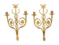 A Pair of Late Louis XVI Gilt Bronze Two-Light Wall Sconces