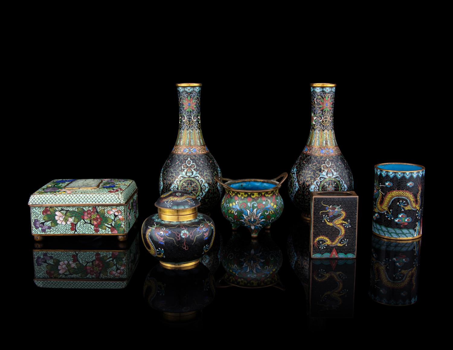Seven Chinese and Japanese Cloisonne Articles