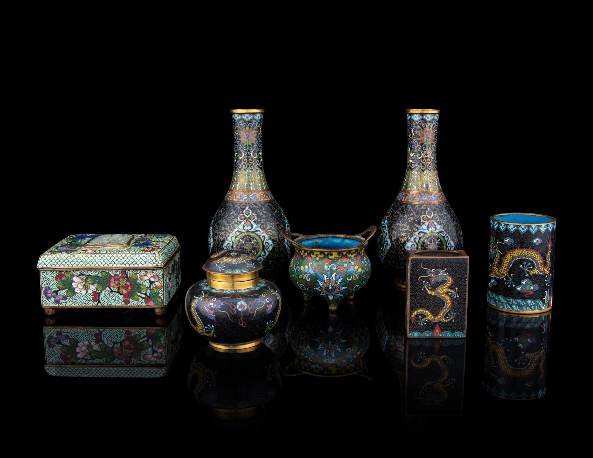 Seven Chinese and Japanese Cloisonne Articles