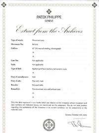PATEK PHILIPPE, AN 18K YELLOW GOLD CHRONOGRAPH WATCH, EXTRACT FROM THE ARCHIVES & PATEK SERVICE PAPERWORK