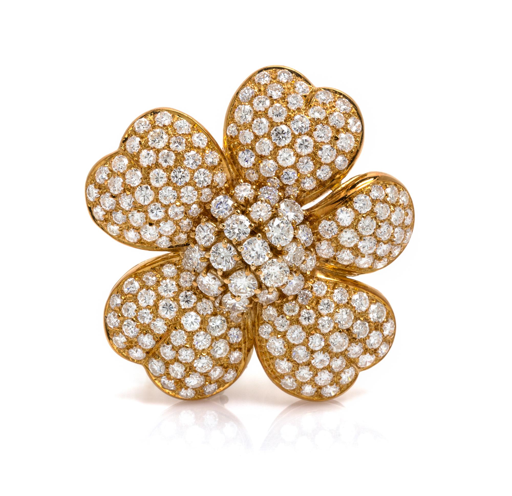 An 18 Karat Yellow Gold and Diamond Flower Brooch, 15.20 dwts.