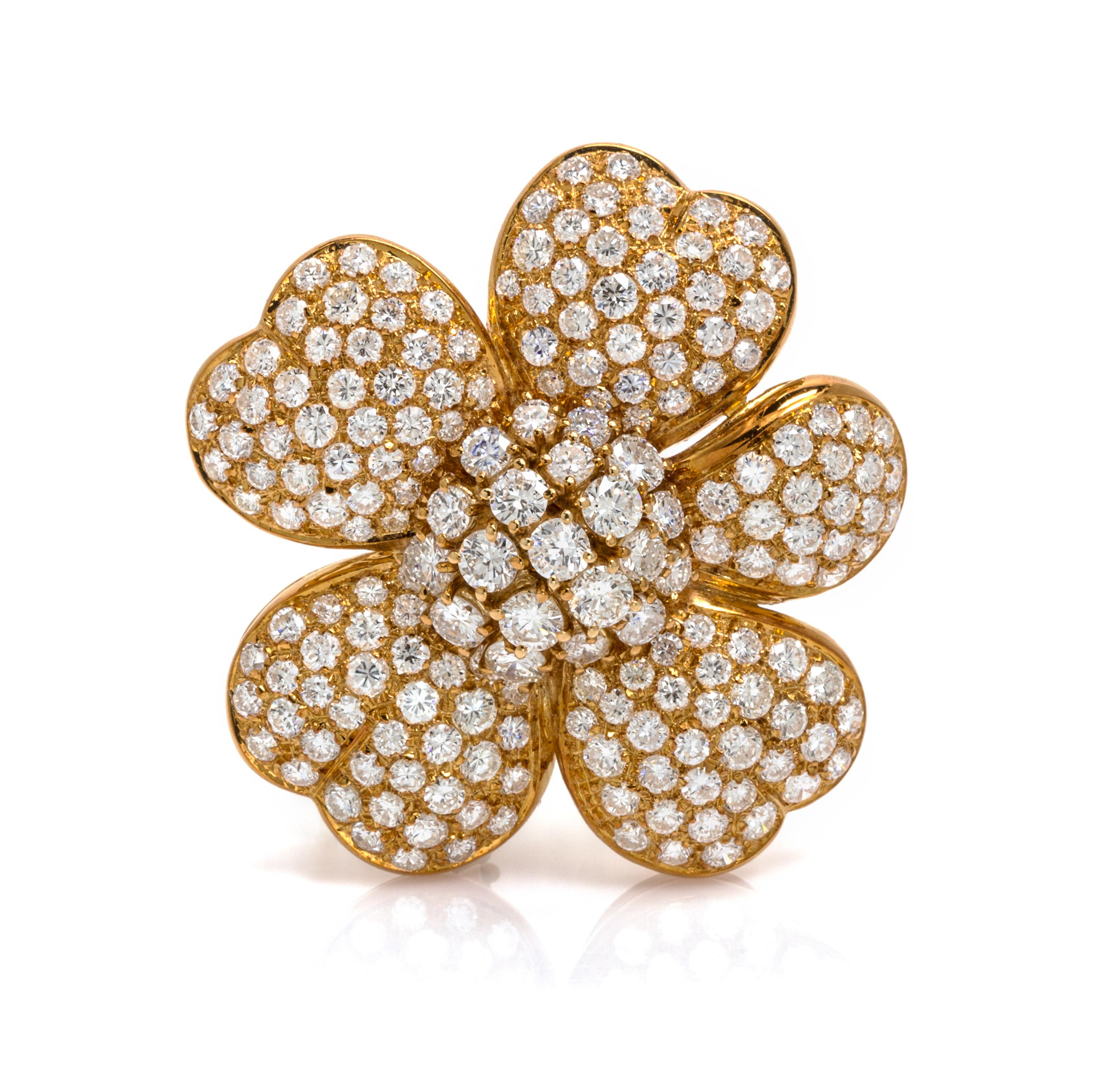 An 18 Karat Yellow Gold and Diamond Flower Brooch, 15.20 dwts.