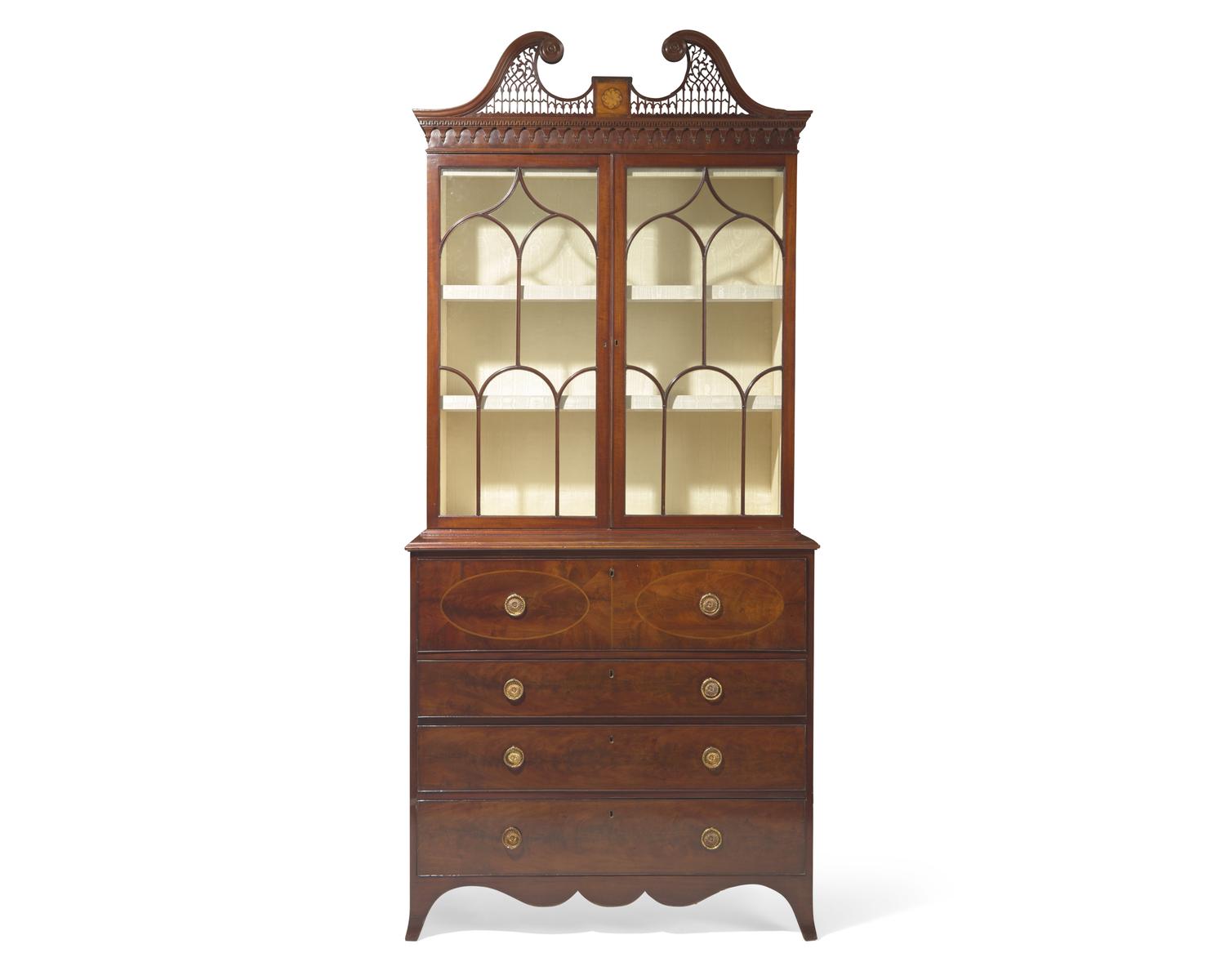 A Regency inlaid mahogany secretary bookcase, early 19th century