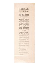 [CIVIL WAR]. The Herald Extra, The War Begun. Virginia Invaded by the Government Troops. Arlington Heights Taken and Fortified. Alexandria Seized. Col. Ellsworth Killed... Newburyport, MA: 24 May 1861.