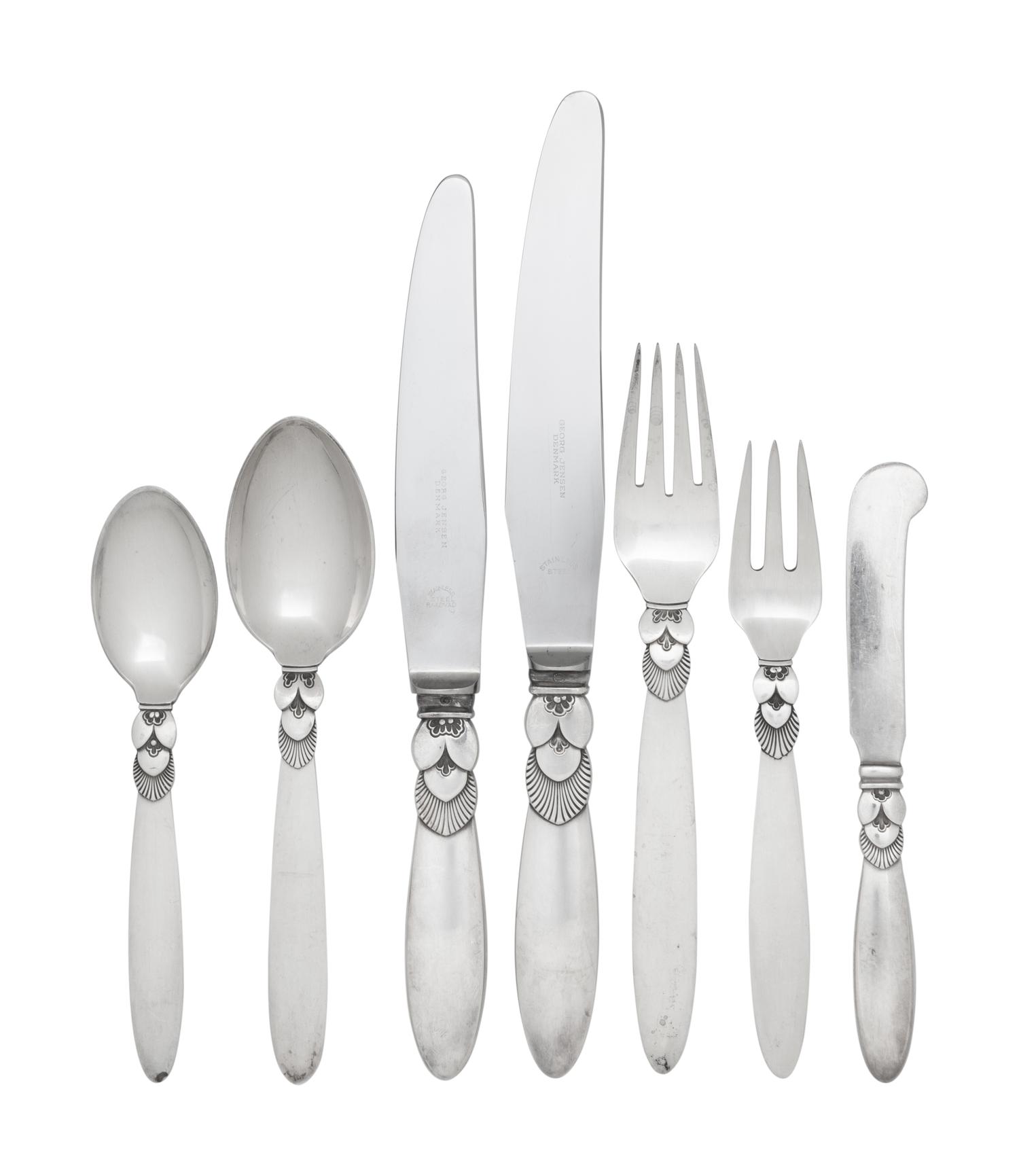 A Georg Jensen Cactus Silver Flatware Service