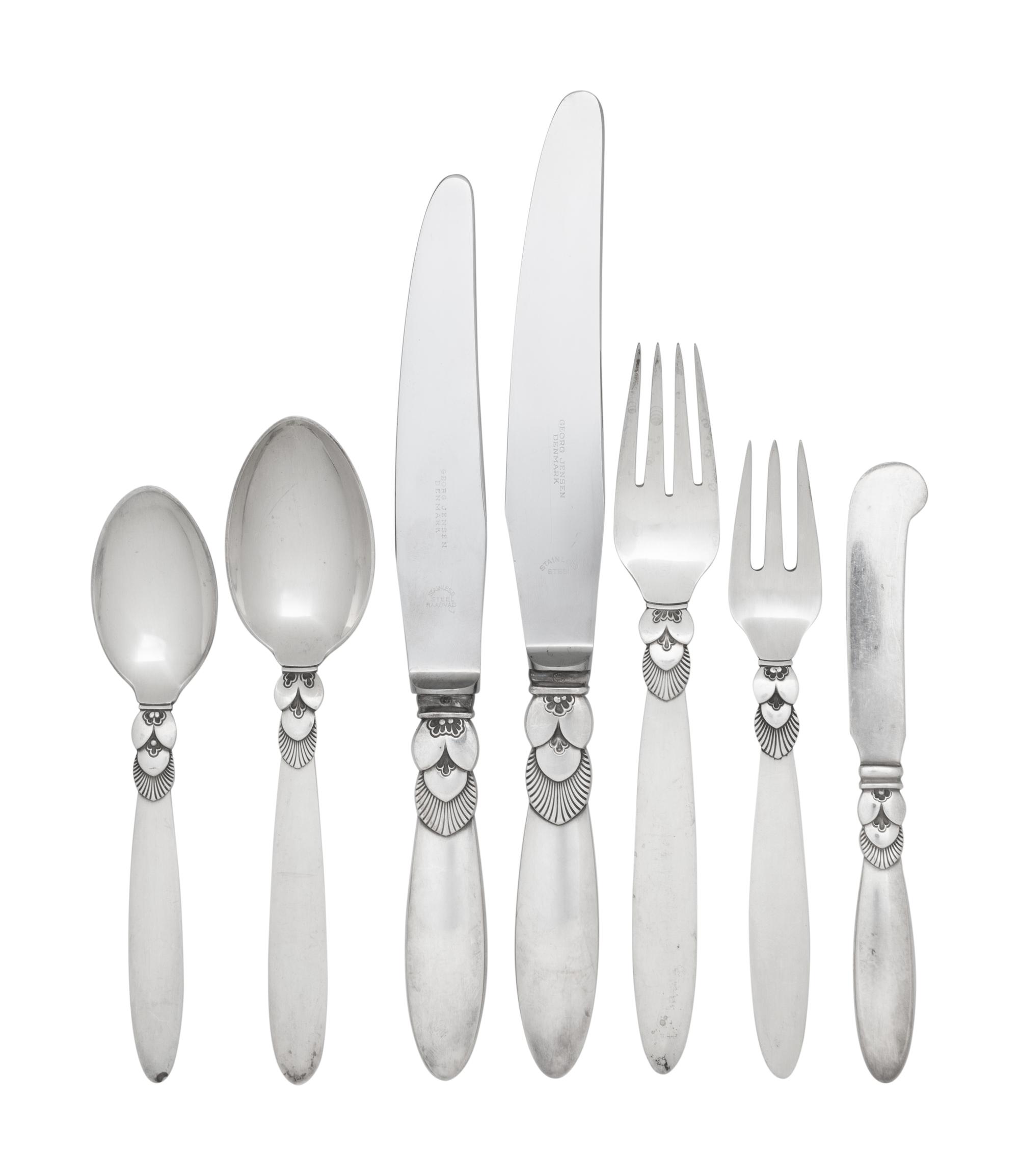 A Georg Jensen Cactus Silver Flatware Service