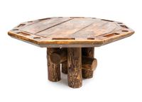 A Rustic Log Poker Table Height 30 x diameter 60 inches.