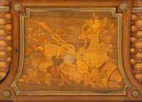 A Louis XVI Style Gilt Bronze Mounted Kingwood and Marquetry Marble-Top Commode
