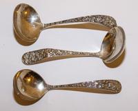 Three American Silver Sauce Ladles, Stieff Co., Baltimore, MD, two with monograms.