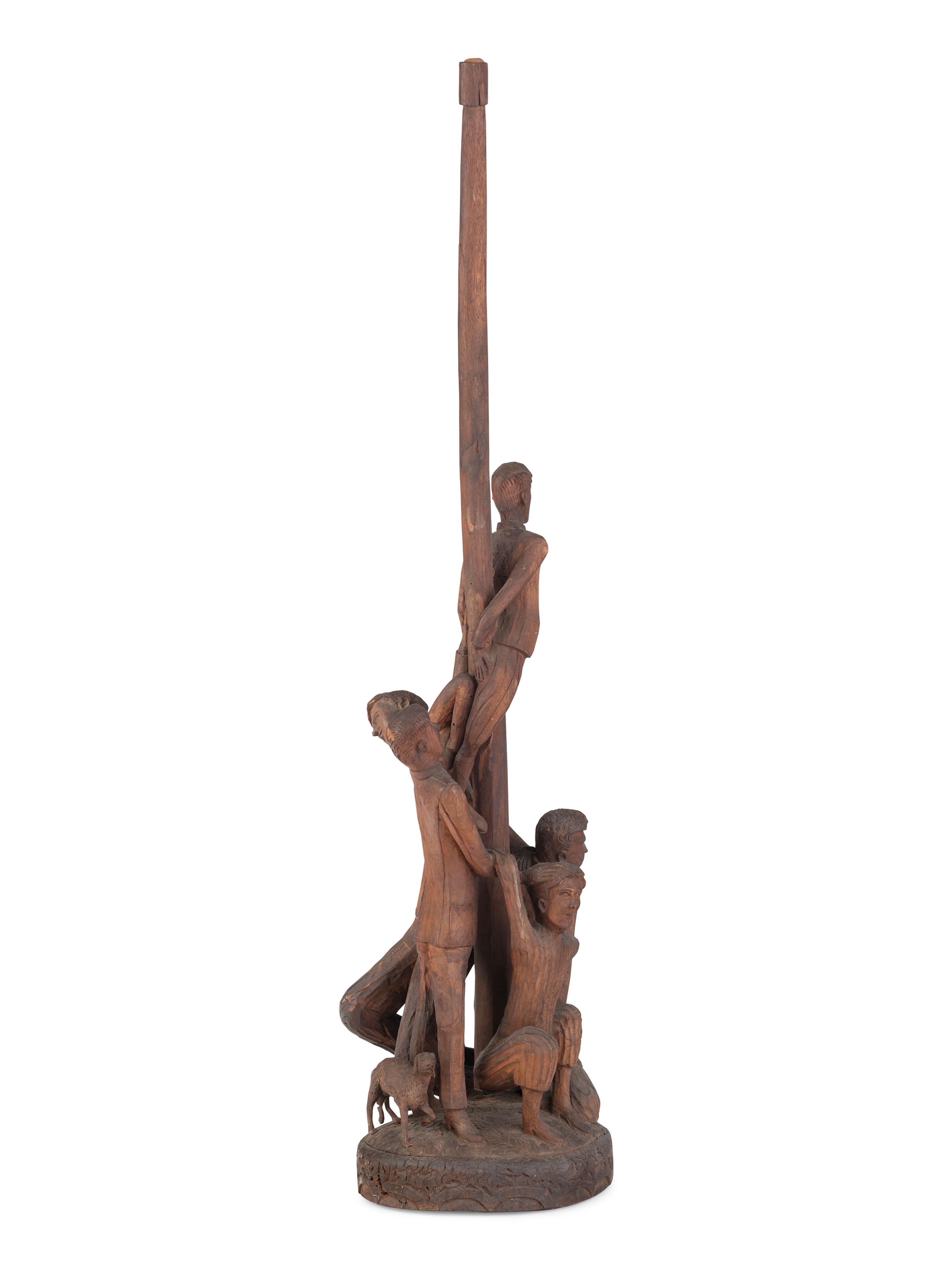 A Folk Art Carved Wood Figural Group