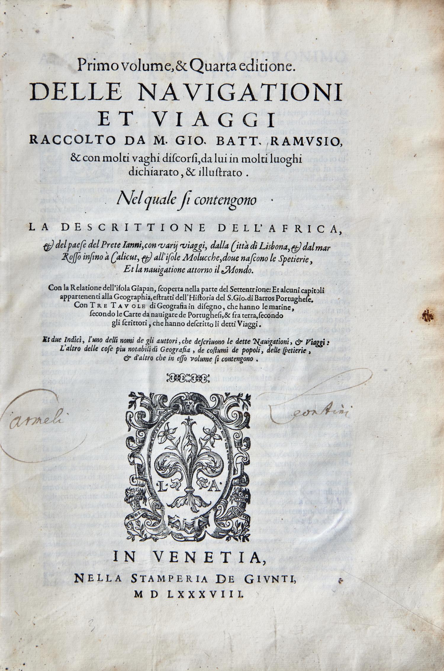 [Travel & Exploration] Ramusio, Giovanni Battista. Delle Navigationi et Viaggi...