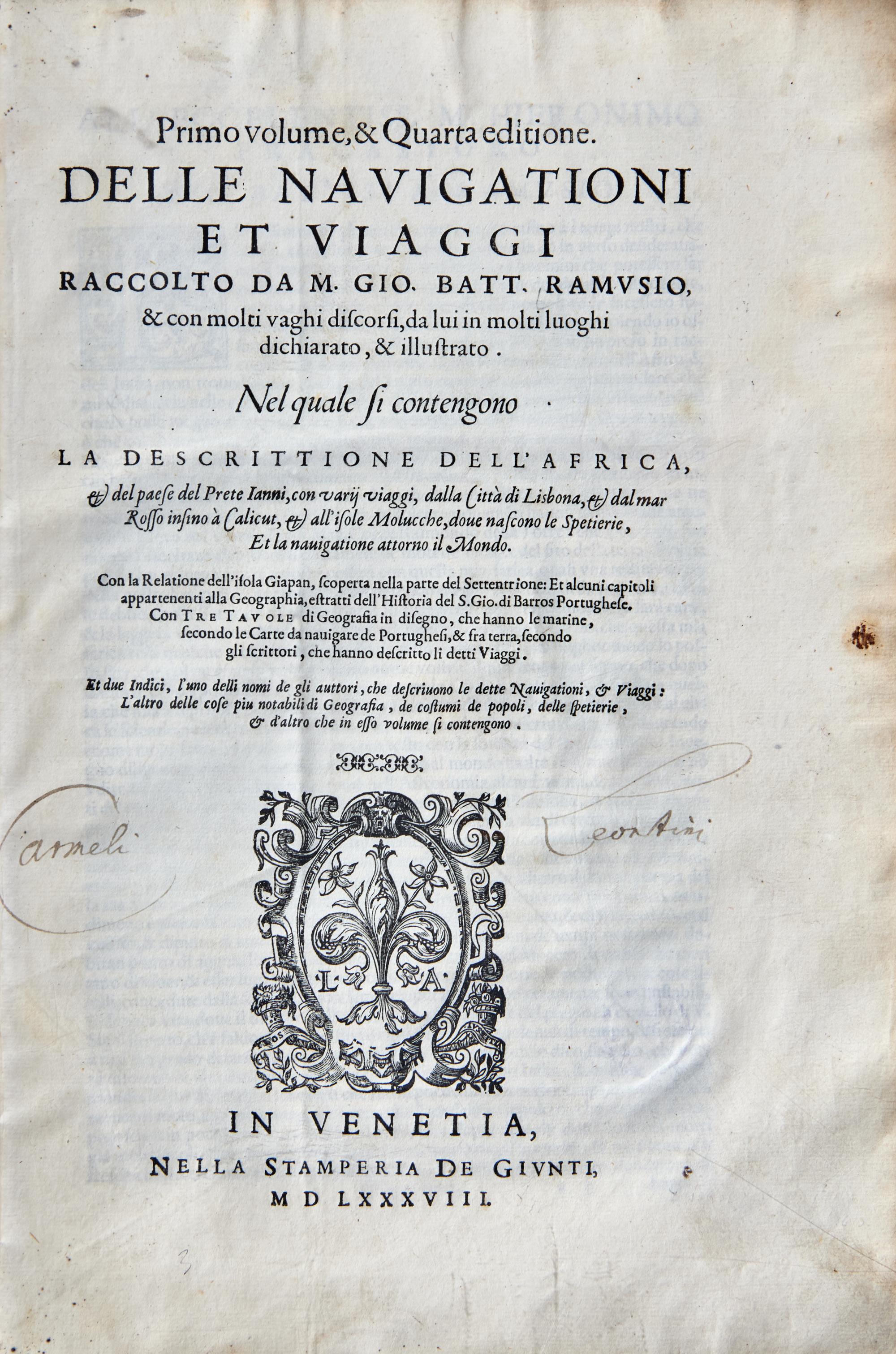 [Travel & Exploration] Ramusio, Giovanni Battista. Delle Navigationi et Viaggi...