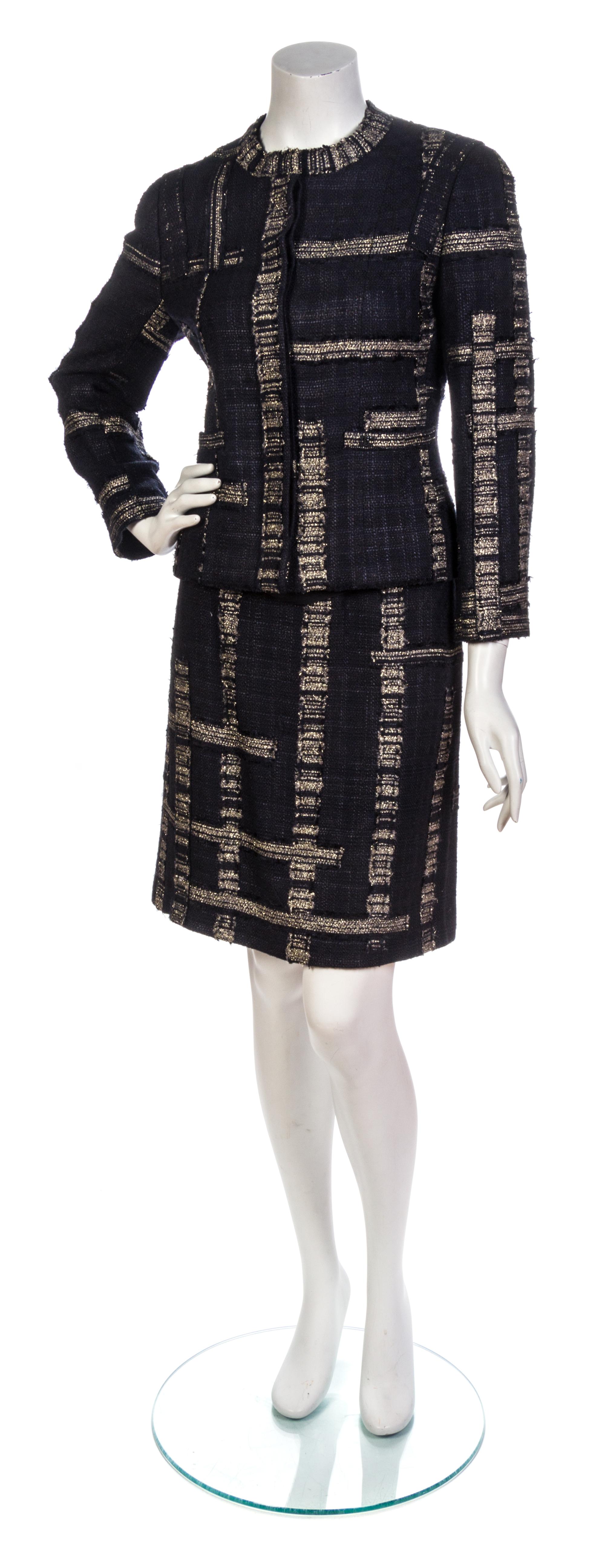 A Chanel Black and Gold Cotton Tweed Skirt Suit,