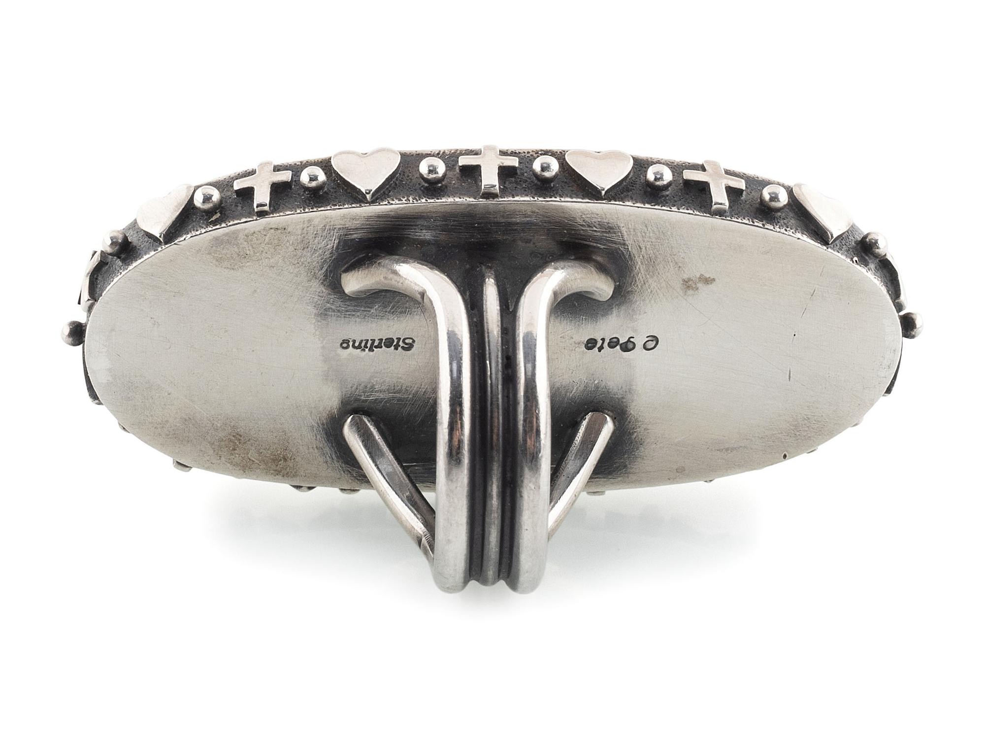 Sterling Silver and Turquoise Ring, with Cross and Heart Design