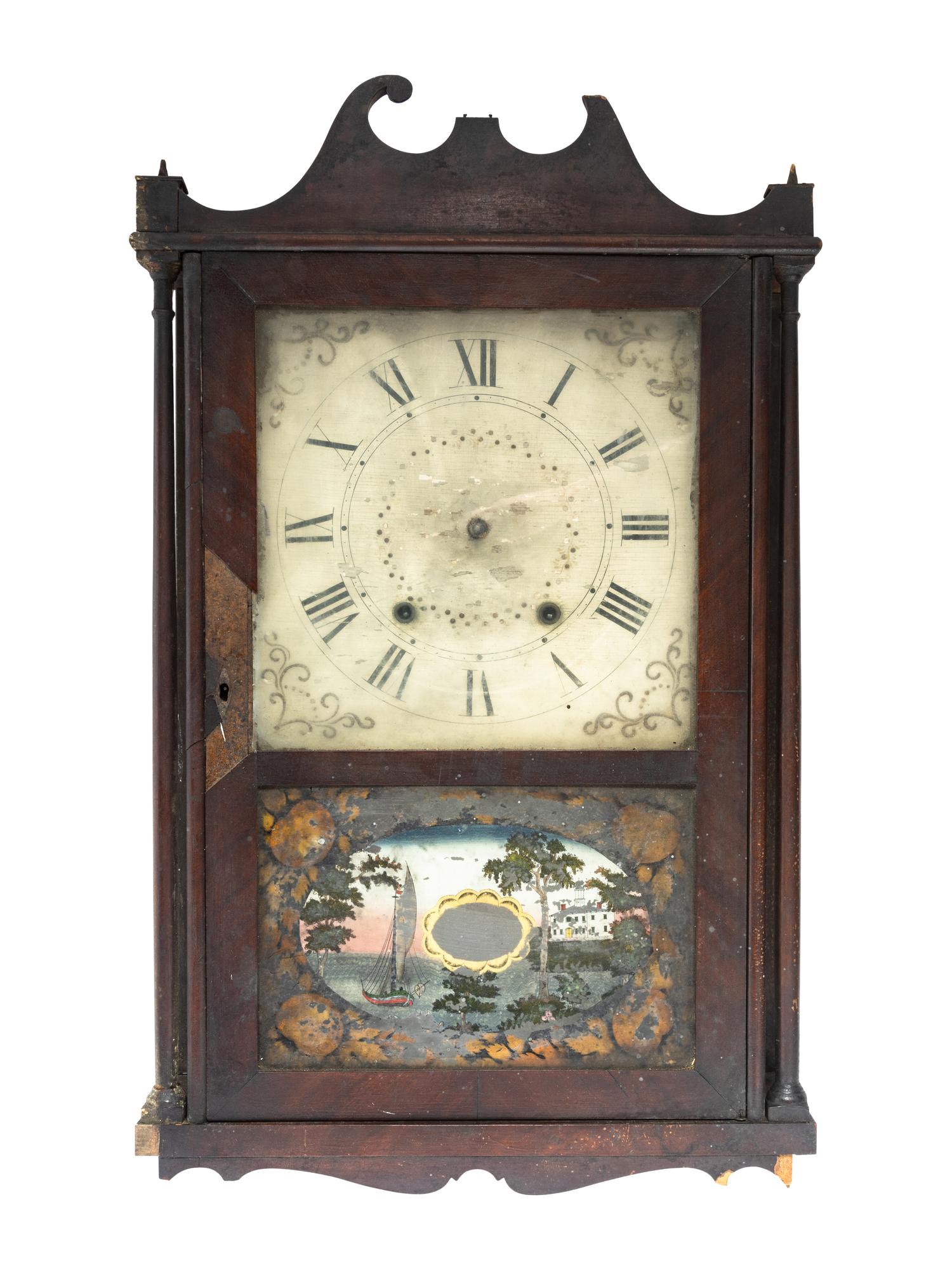 An American Reverse-Painted Glass Wall Clock