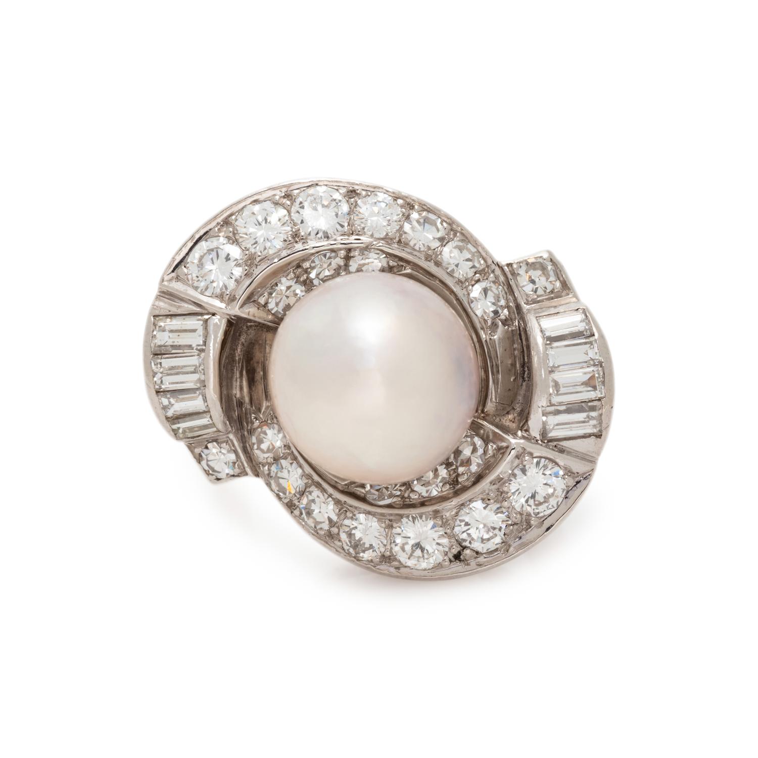 CULTURED PEARL AND DIAMOND RING