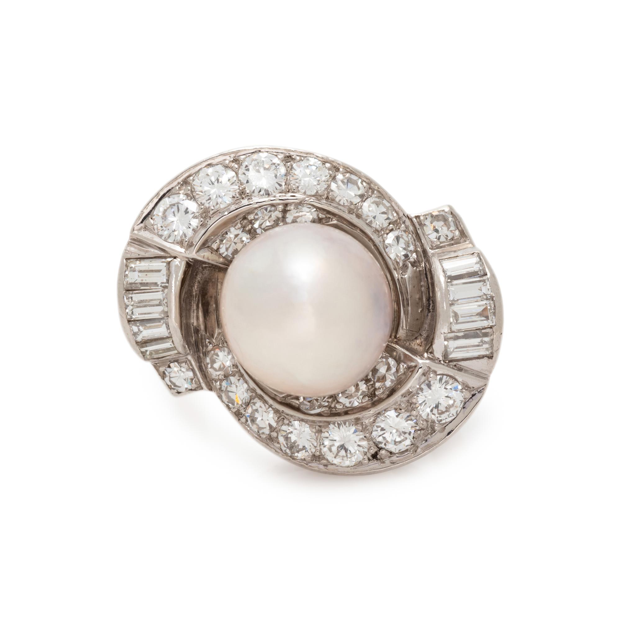 CULTURED PEARL AND DIAMOND RING