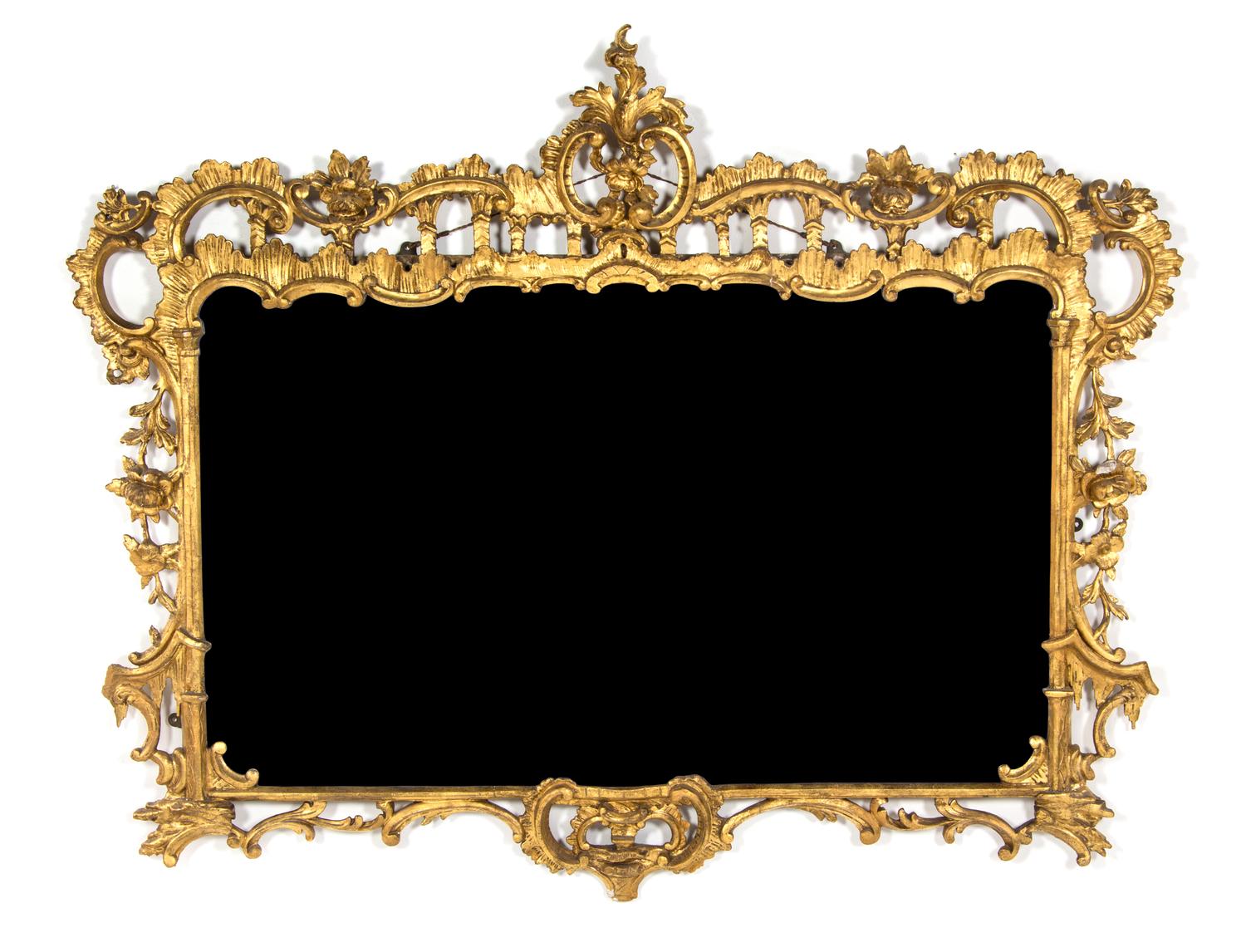 A Louis XV Style Giltwood Over Mantel Mirror Height 53 x width 63 1/2 inches. — 19TH CENTURY WITH RESTORATION