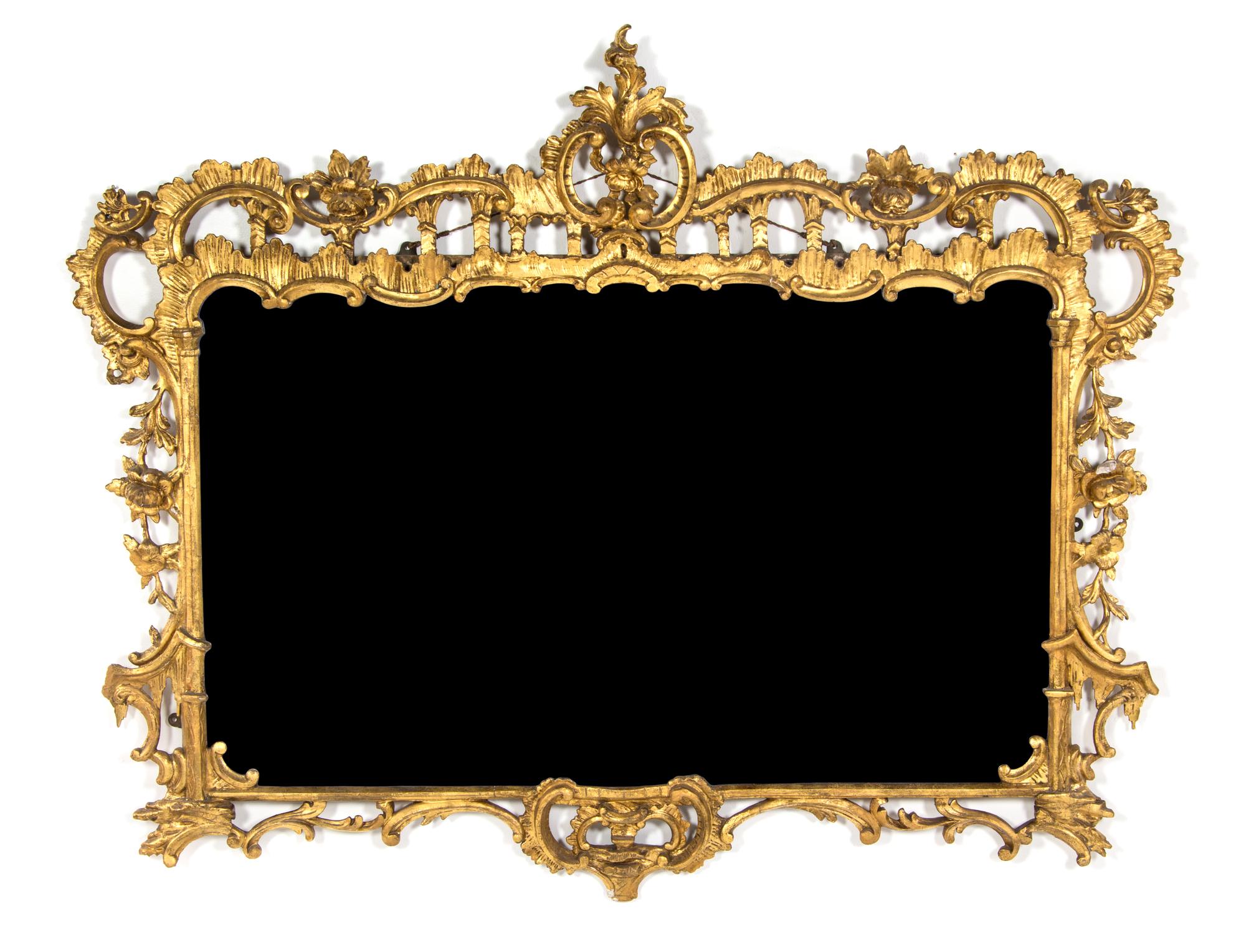 A Louis XV Style Giltwood Over Mantel Mirror Height 53 x width 63 1/2 inches. — 19TH CENTURY WITH RESTORATION