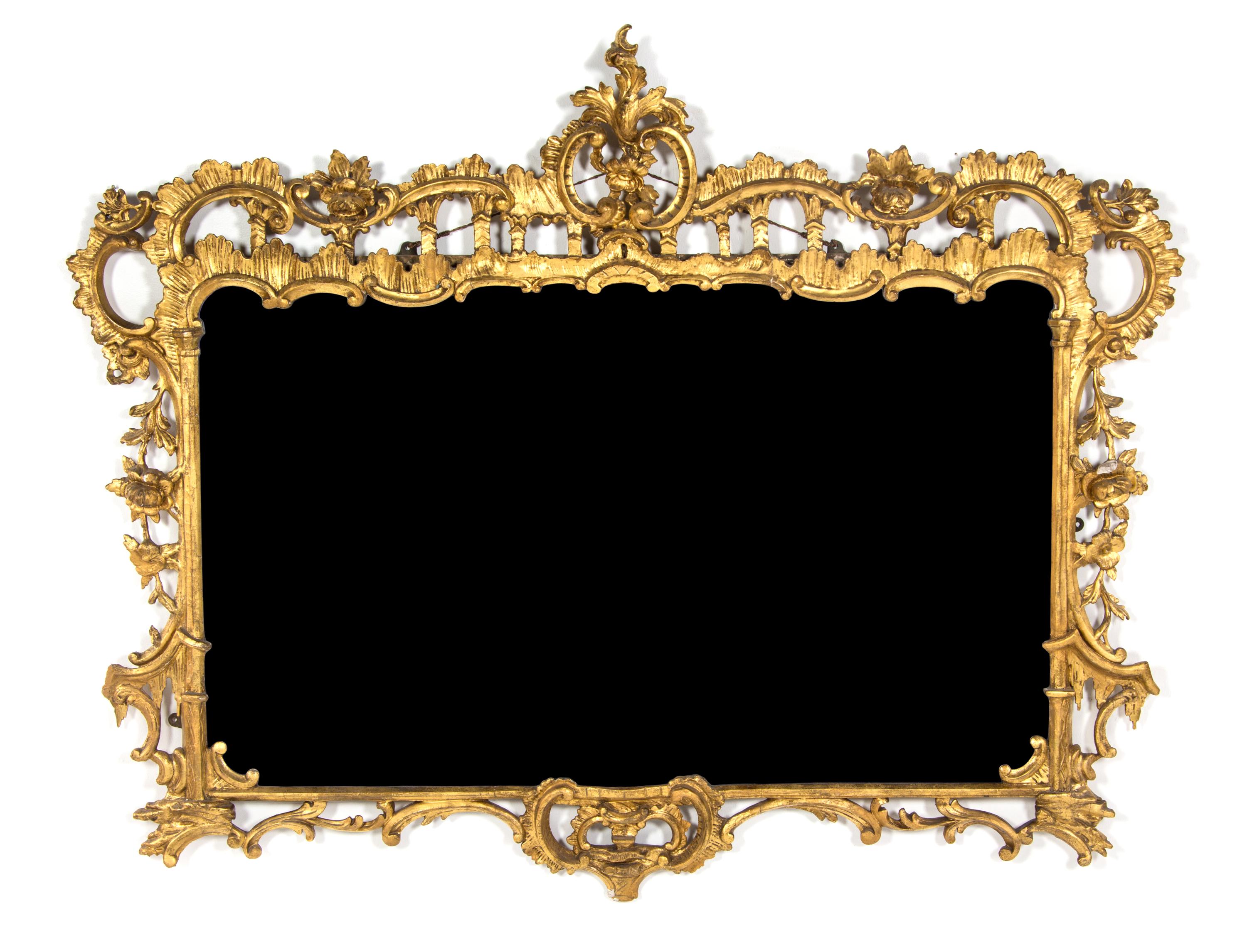 A Louis XV Style Giltwood Over Mantel Mirror Height 53 x width 63 1/2 inches. — 19TH CENTURY WITH RESTORATION