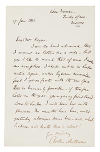 SULLIVAN, Arthur, Sir (1842-1900). Autograph letter signed ("Arthur Sullivan"), to Mr. Keynes, Monaco. 17 January 1892.