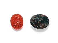 Two Roman Bloodstone and Carnelian Ringstones with Dogs