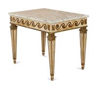 An Italian Cream-Painted Parcel Gilt Side Table with Calacatta Marble Top