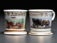 Two Open Touring Car Porcelain Shaving Mugs