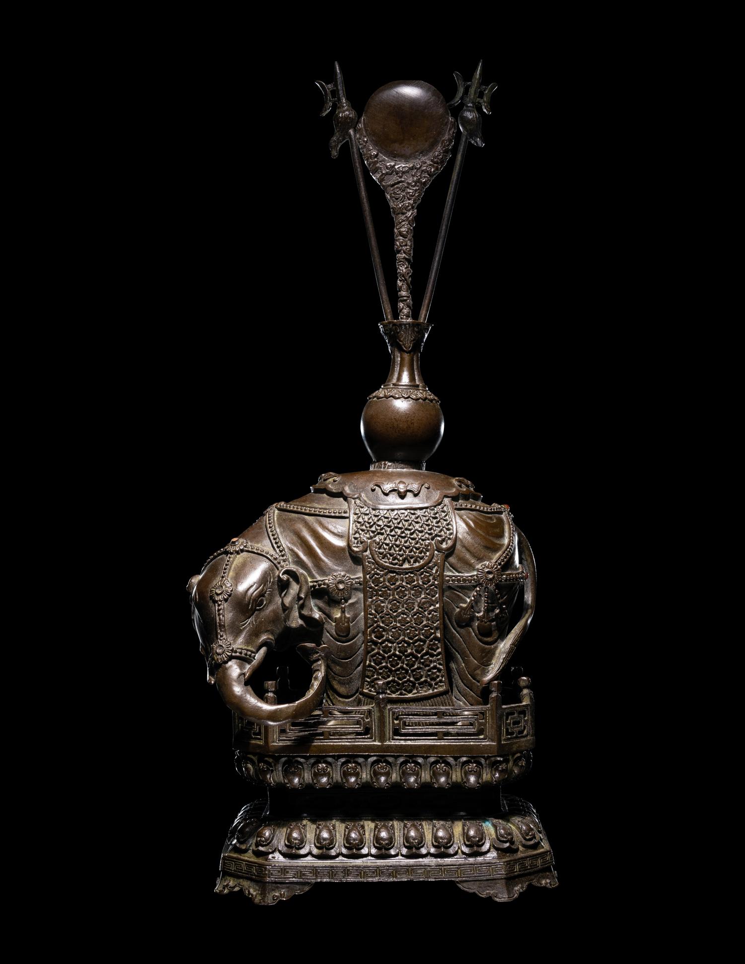 A Chinese Bronze Figure of a Caparisoned Elephant