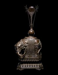 A Chinese Bronze Figure of a Caparisoned Elephant